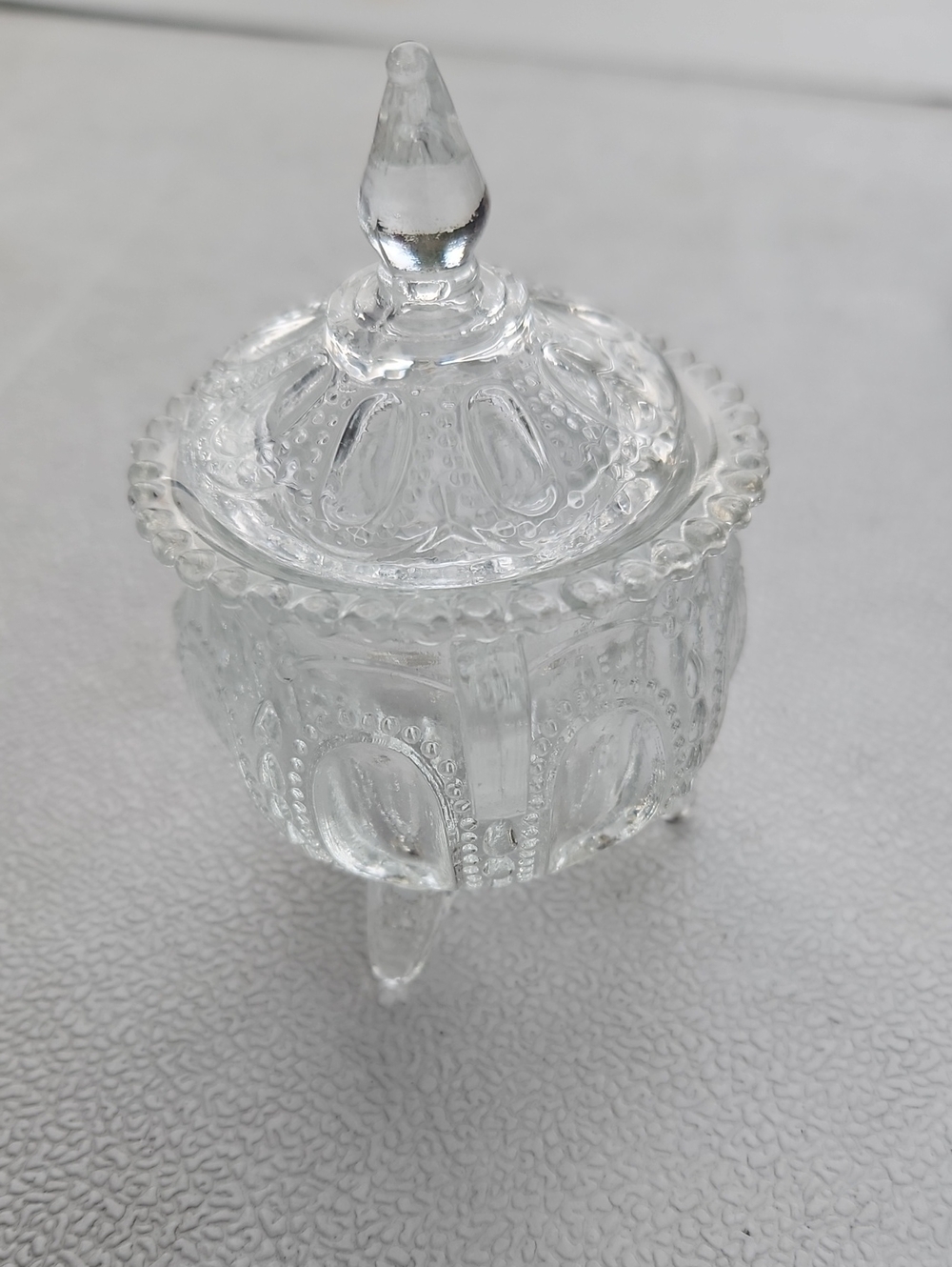 Clear Pressed Glass Covered Trinket Dish